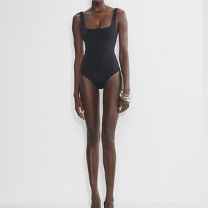 Square-Neck Black One-Piece Body Suit